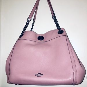 Coach Edie Turnlock Shoulder Bag Large Silver Chain Metal Pink